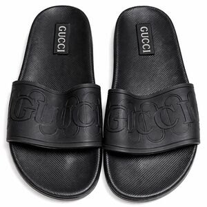 🔥 RARE Gucci Black Rubber Logo Slides | Unisex | Women’s 9 / Men’s 7.5 | NWOT